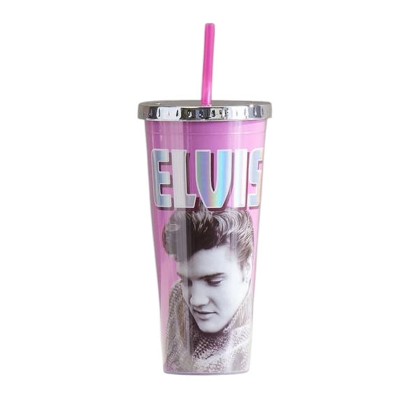 NWT Elvis Pink Party Foil Tumbler with Straw - Picture 1 of 8